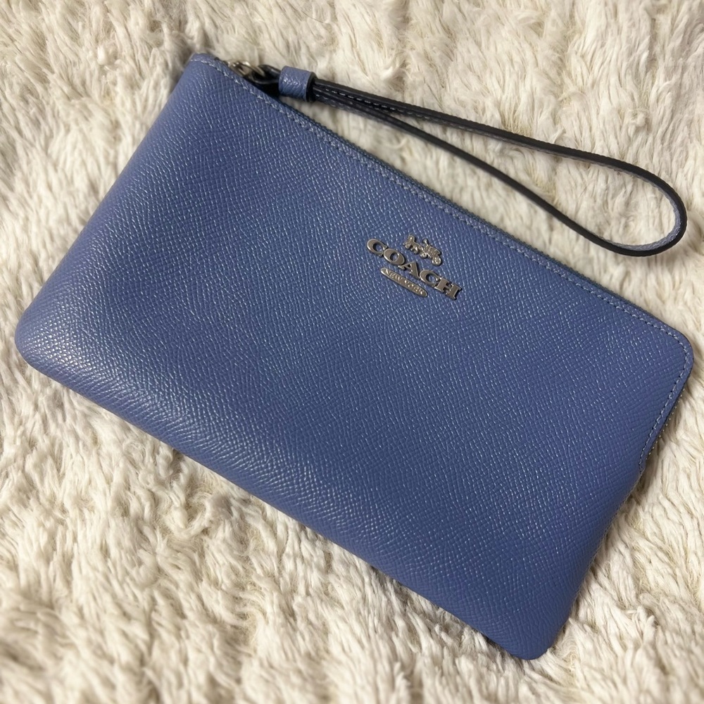 COACH Large Corner Zip Wristlet, dusty blue